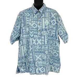 Ono Company Blue Size Large L Polo Short Sleeve Aloha Hawaiian Men Pocket EUC